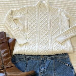 Pretty Guide White Cable Knit Mock Neck Sweater Size S